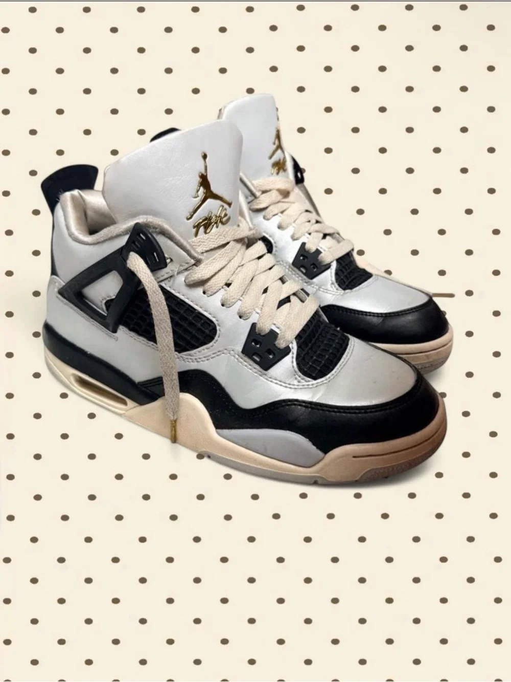 Jordan Retro Sneakers in White, Black & Gold Accents